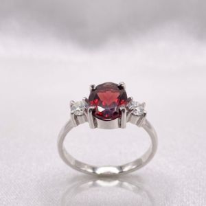 Natural Garnet Ring in Premium White Gold Plating